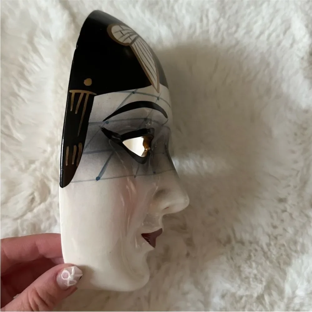 Vintage 1980s Flapper Girl Mask Decor/Japanese Kabuki theater mask BLACK ONLY